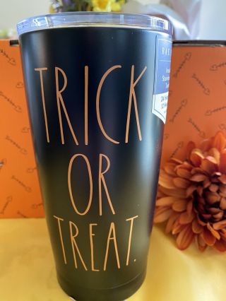 Rae Dunn Trick Or Treat Halloween Black Tumbler Travel Mug Vhtf 2020