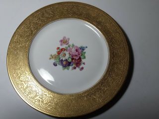 Heinrich & Co.  Selb Bavaria Gold Encrusted Floral Plate 11 "