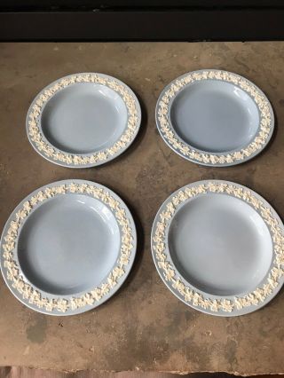 Wedgwood Etruria/barlaston Embossed Queensware White On Blue Dessert Plates 4