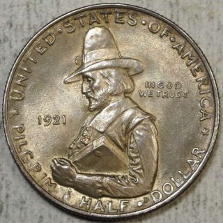 1921 Pilgrim Tercentenary Commemorative Half Dollar,  Choice Au/unc,  Scarcer