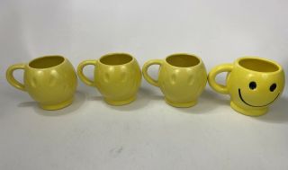 Mixed Set Of 4 Vtg Mccoy Yellow Smiley Face Smile Happy Coffee Mugs 3.  75 "