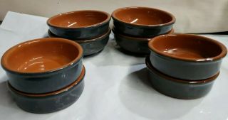 Arbresa Style Set Of 8 Terra Cotta Glazed Clay Flan Dishes & Dip Bowls 719
