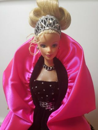 1998 Mattel Barbie Happy Holidays Doll Black Velvet Silver Dress Hot Pink 90s 2