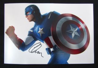 Chris Evans Signed Captain America 12 " X 8 " Autographed Avengers Marvel Mcu