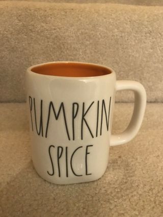Rae Dunn White & Orange Pumpkin Spice Heart Double Sided Coffee Mug Cup