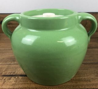 Vintage Green Pottery Cookie Jar Pot With White Lid