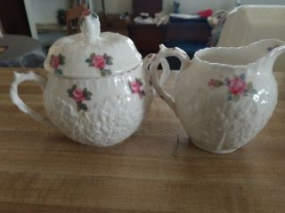 Spode Bridal Rose Creamer And Sugar Bowl With Lid