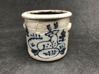 Rowe Pottery Miniature Two Handled Crock With Deer 1991