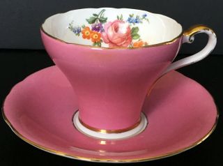Vintage Aynsley Pink Corset Waist Cup And Saucer With Floral Bouquet