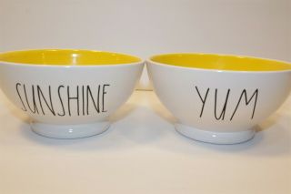 Set Of 2 Rae Dunn By Magenta Bowls Sunshine Yum Pedestal Farmhouse Cereal Soup