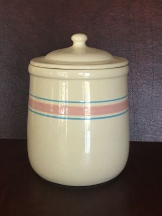 Vintage Mccoy Usa Pottery Pink & Blue Stripe Canister Jar - Large - 133 - 10”