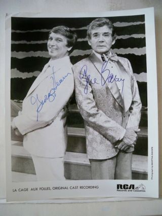 George Hearn / Gene Barry Autographed Photo On The Set La Cage Aux Folles C.  1983