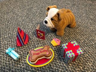 American Girl Doll Pet Meatloaf Brown Dog Puppy Bulldog And Birthday Set Retired