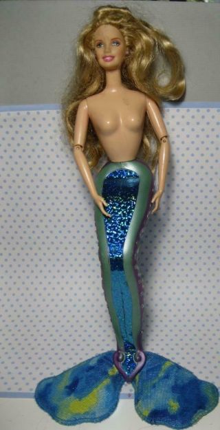 Blue Barbie Magical Mermaid Doll Nude Body Only Mattel 2000 Long Hair Tail Fin