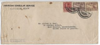 1930s Thailand To Usa American Consular Service Cover Airmail Via Europe [y2726]