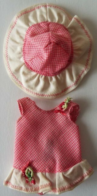Mattel 1966 Vintage Tutti 3550 Pink Gingham Outfit - Sunsuit & Sun Hat