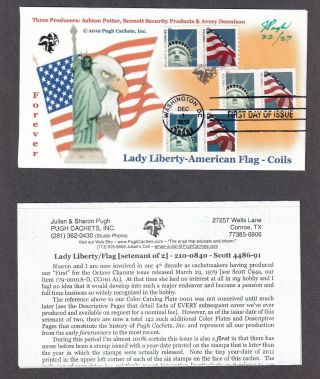 Statue Of Liberty & Us Flag Fdc,  Pugh,  Combination Cover 4486 - 4491
