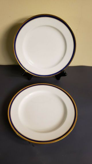 2 Minton England Cobalt Blue And Gold Large Dinner Plates