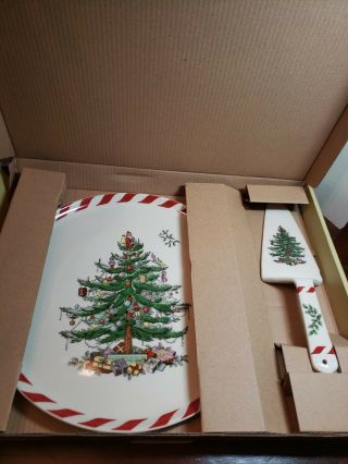 Nib Spode Christmas Tree Peppermint Cake Plate And Server