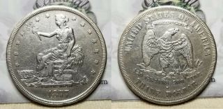 1877 S Silver Trade Dollar $1 Cleaned / Polished