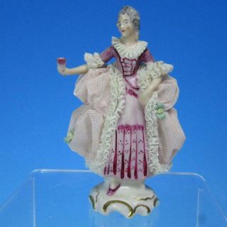 Dresden Porcelain Lace Standing Woman With Fan In Her Hand