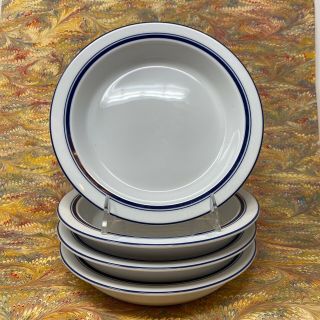 Set/4 Vintage Dansk Bistro White & Navy Blue 8 " Rimmed Soup Plate