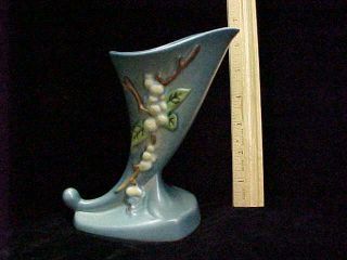 Vintage Roseville Pottery Snowberry Blue Horn Cornucopia Vase 1cc - 6