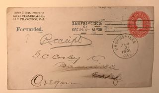 1901 Cover Levis Strauss & Co San Francisco California Postmark Brownsville Ca
