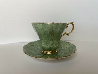 Royal Albert Teacup And Saucer - Gossamer Green Marble - Scalloped/shell Embossed