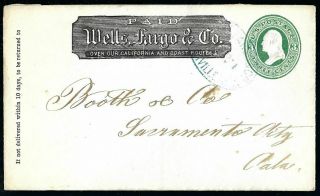 1870s Wells Fargo Cover Pmk Unionville Nevada To Sacramento City California