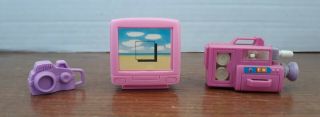 Barbie Doll Size Pink Computer Monitor - Purple Camera - Arco Mattel 1988 Video Rec