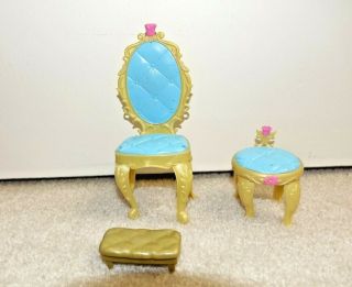 3 Barbie Doll Island Princess Vanity Chair Ottoman Foot Stool Bedroom Furniture