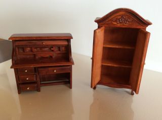 Dollhouse Miniatures Furniture - Wood Roll Top Desk & Wood Armoire 2