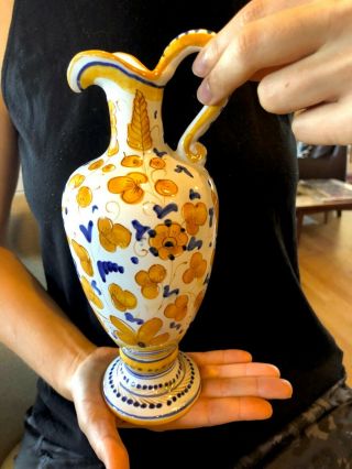Vintage Yellow Blue & White Ceramic Pitcher,  Perugia,  Italy