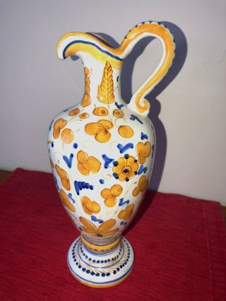 Vintage Yellow Blue & White Ceramic Pitcher,  Perugia,  Italy 3