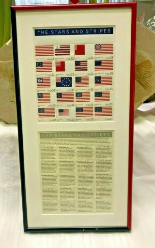 Framed The Stars And Stripe,  2 Full Sheets Of 20 X 33 Cent Postage Stamps,  Flag