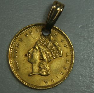 1857 Gold Dollar Type 3 - $1 - In 14k Solid Gold Bell -