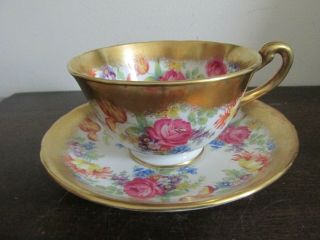 Royal Chelsea England Bone China Tea Cup And Saucer Gold Roses Flowers
