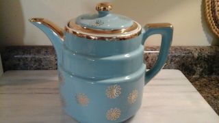 Vintage Hall Coffee Pot Tea Pot Blue With Gold Flowers,