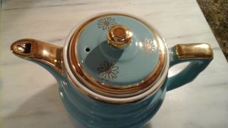 Vintage HALL Coffee Pot Tea Pot Blue With Gold Flowers, 2