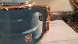 Vintage HALL Coffee Pot Tea Pot Blue With Gold Flowers, 3