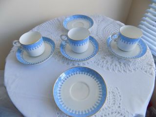 Antique Royal Worcester Set Of 3 Coffee Cups And 5 Saucers England