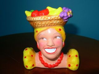 Vintage Carmen Miranda Headvase Clay Art 1994 Hand Painted Open Mouth Teeth 3 "