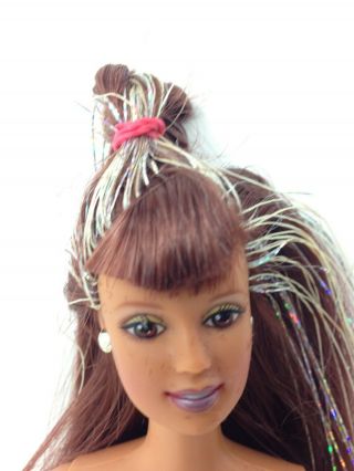 Barbie Doll Nude African American - Long Brown & Glitter Hair - Articulated