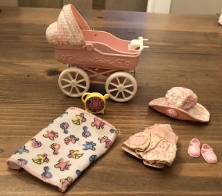 Tiny Steps Pink Baby Carriage Blanket Toy Outfit Mattel Kelly Barbie Doll