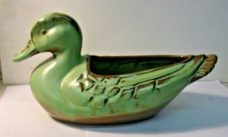 Vintage Frankoma Pottery 208 Green Duck Planter Bowl 12 " Long