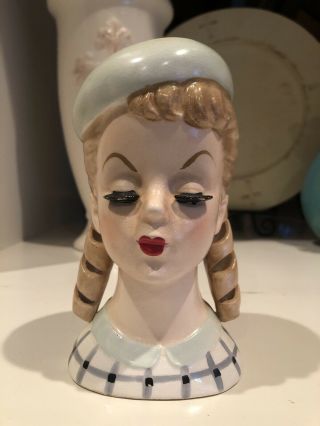 Vintage School Girl Lady Headvase Head Vase 6”