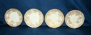 Haviland Limoges 4 Butter Pats W/ Pink Roses & Double Gold Trim