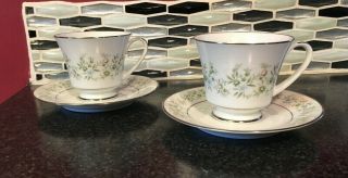 Vintage Noritake Savannah Set Of 2 Footed Tea Cup And Saucer Set - Japan - Floral