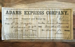 1874 Adams Express Co Cover Cash Envelope With Wax Seals